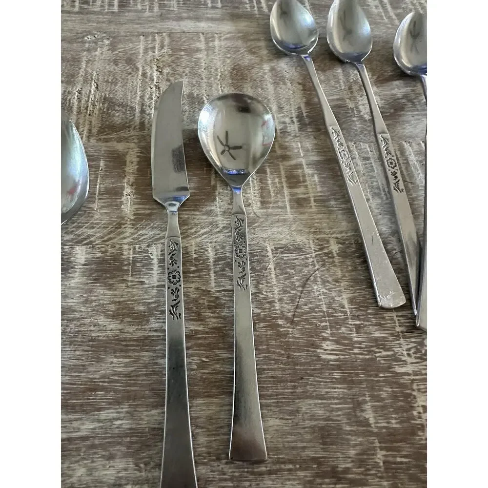 23Pc vtg Ekco Eterna Cantina Floral Pattern Stainless Flatware Set Spoon Fork